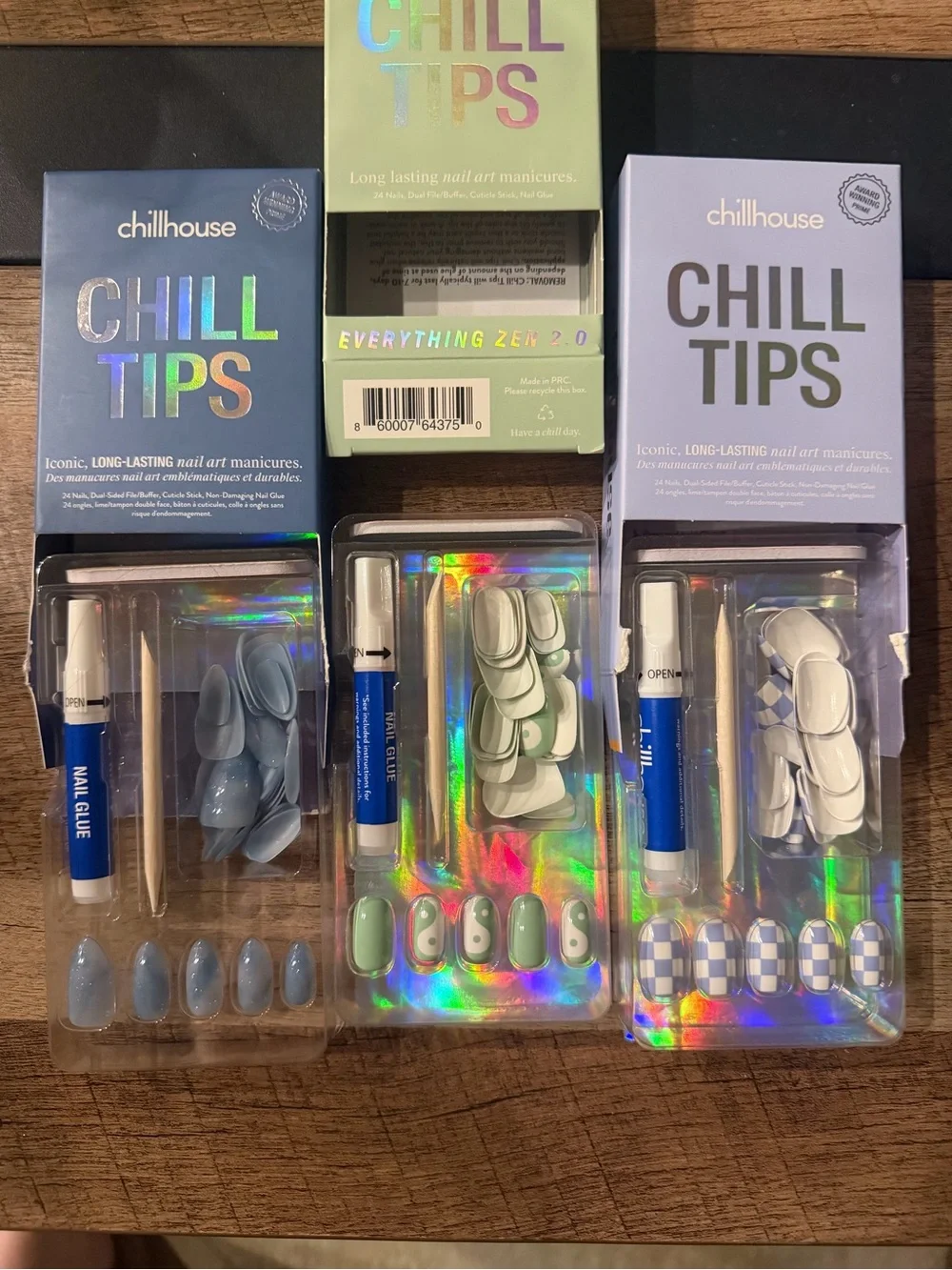 Chillhouse Chill Tips 3 Press-On Nail Set — Blue, Green, Lavender